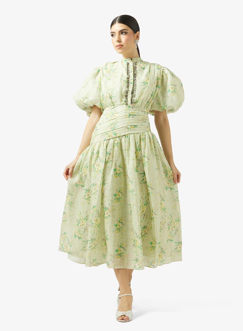 Threadz by Ajooni Floral Puff Sleeve Dress - Image 1